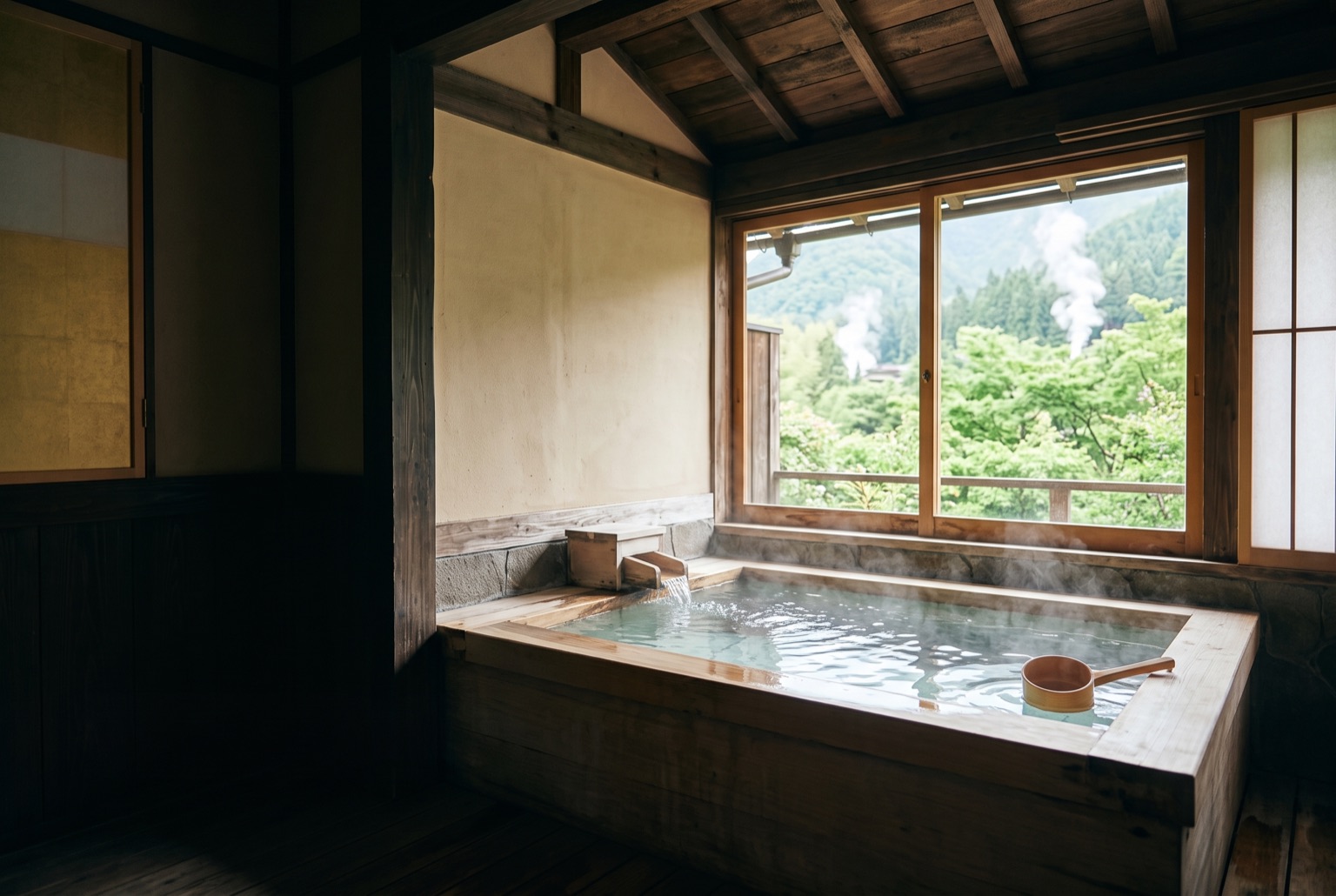 Seven checks before choosing a family bath in Beppu — AI generated travel illustration